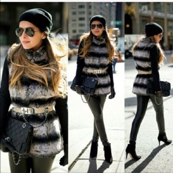 Rachel Zoe Jackets & Blazers - Rachel Zoe Black Gray Ombre Faux Fur Vest Large